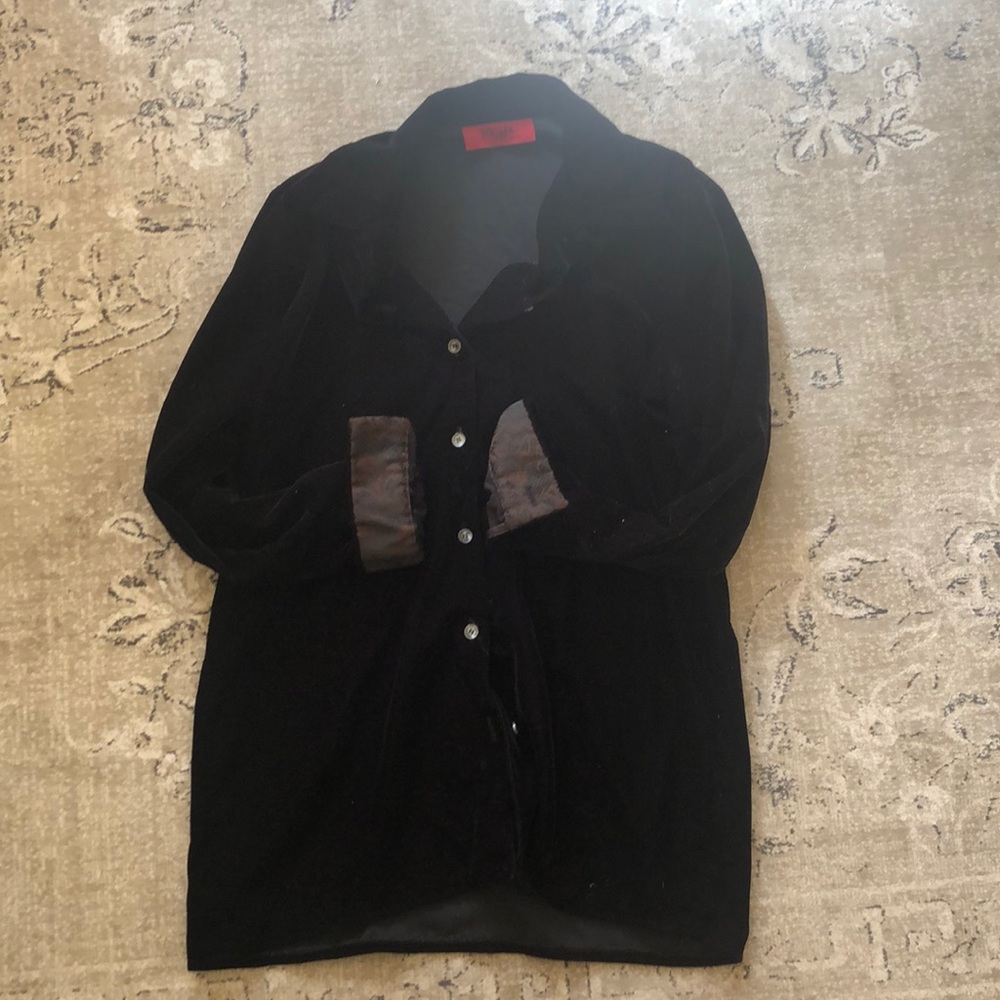 Vintage black velvet button down top/tunic